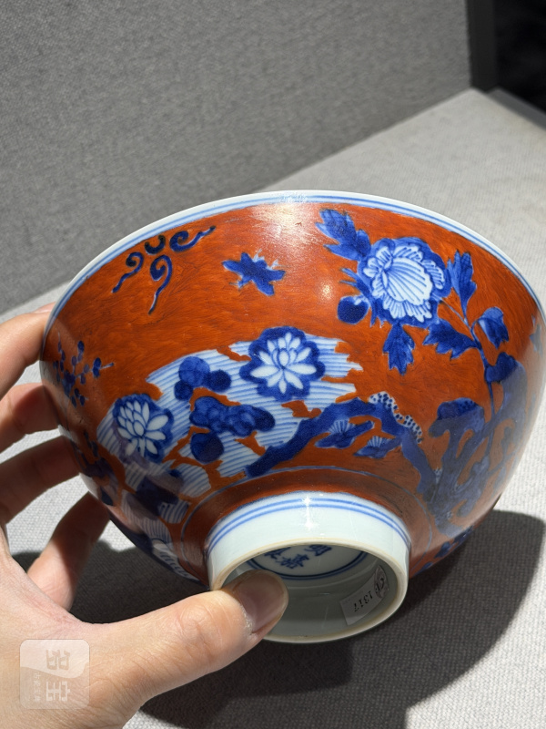 清康熙 青花矾红洞石花卉纹碗 - 图11
